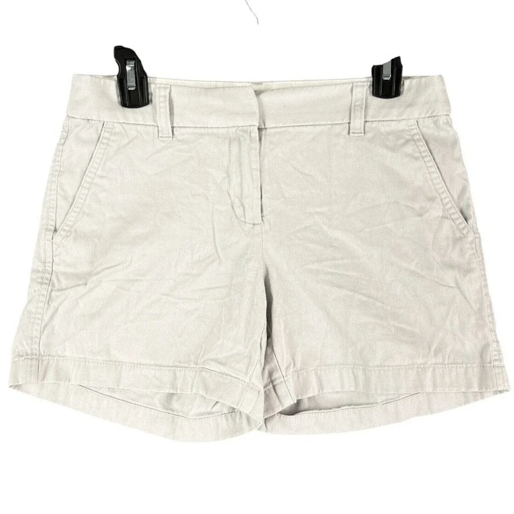 J Crew Chino Shorts Khaki Cotton Twill Mid Rise 4 Inch Inseam Pockets 2‎ Womens
